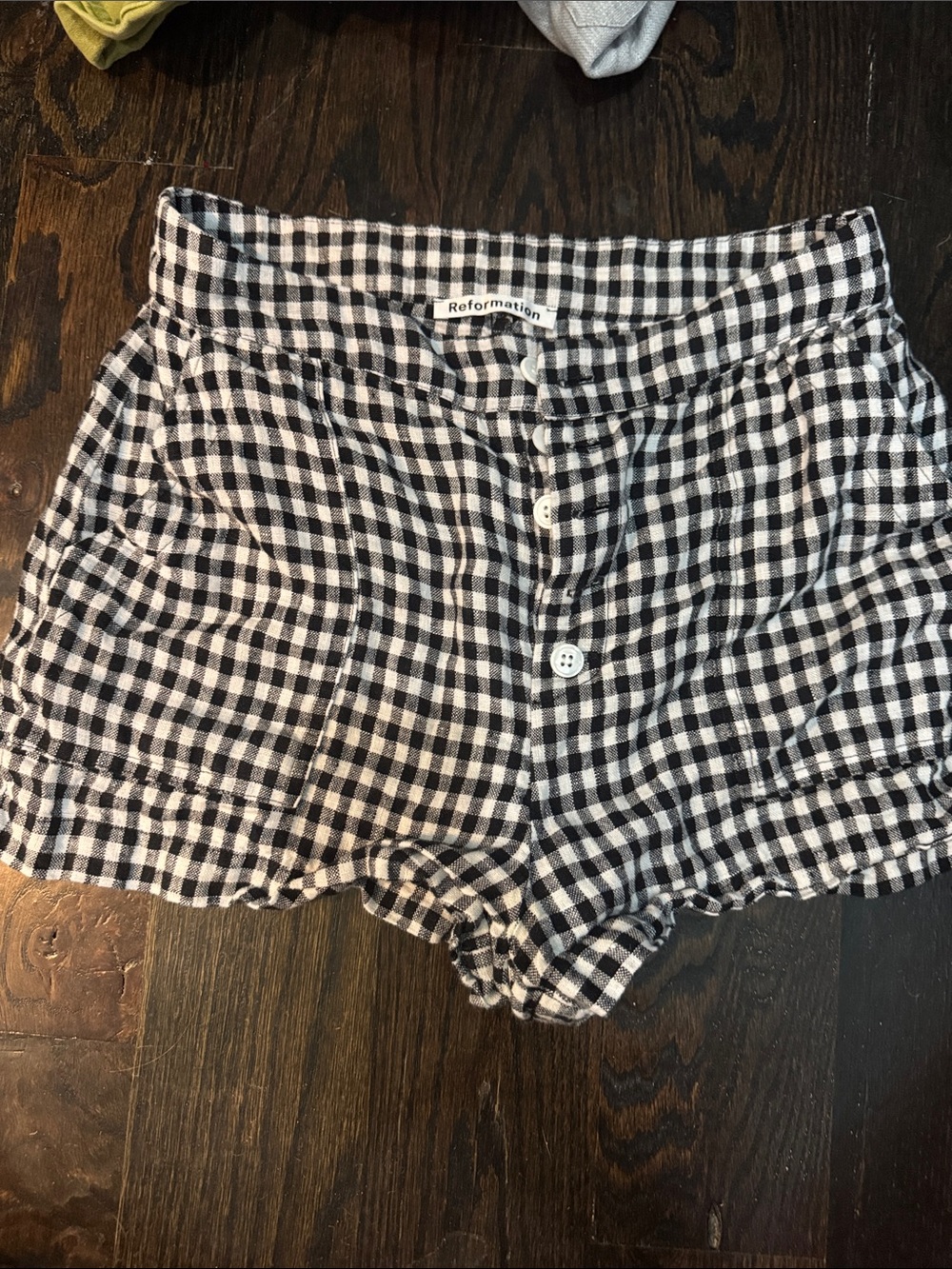 Reformation Black & White Gingham Button-Front Women’s Shorts